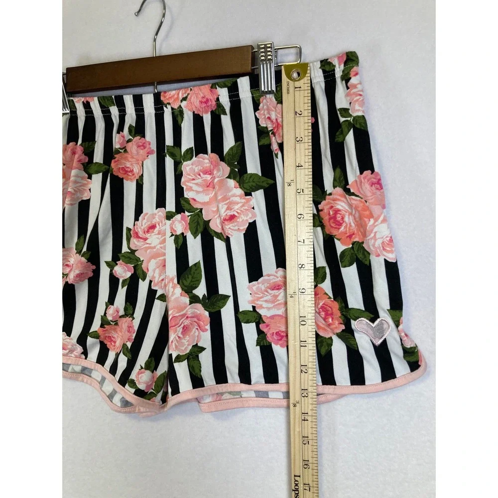 Floral Stripe Betsey Johnson‎ Women Large Pink Black White Pajama Shorts Heart